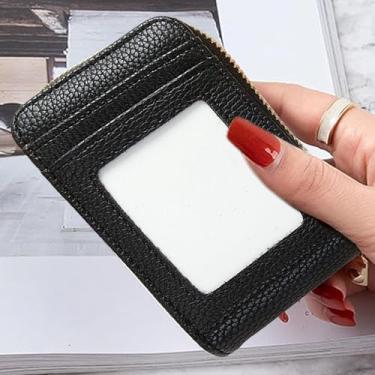 Imagem de Carteira com porta-cartão de crédito RFID – Mini porta-moedas com zíper com design de vários compartimentos e janela transparente para viagens e uso diário, Preto, Carteira com suporte de cartão com