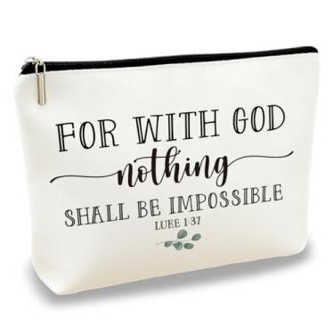 Imagem de Bolsa de cosméticos Christian Bag For With God Nothing Shall Be Impossible, pequena e portátil, organizador de beleza prático e durável com zíper suave, perfeito para viagens e uso diário, 25 x 18 cm