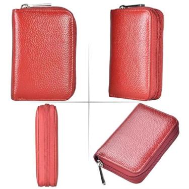 Imagem de Carteira fina com zíper: porta-cartões compacto com vários bolsos para transporte diário, Vermelho, Funcional
