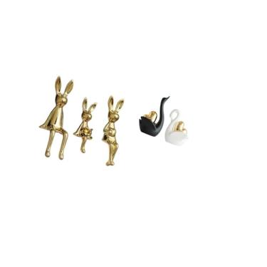 Imagem de Fenteer Elegantes Figuras de Família de E Cisne, Escultura Artística de Animais, Enfeite de Mesa Central para Estante, Armário E Decoração de Entrada