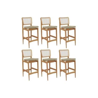 Imagem de Banqueta Sala De Jantar Liz 1bmm009ca Premium Madeira Maciça Kit 6 Un Carvalho-boucle Bege-tela Bege - Kappesberg