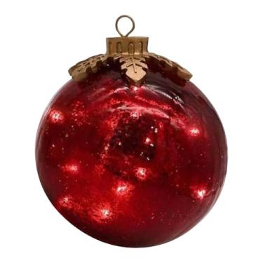 Imagem de MotiveTech Bola de vidro com luzes LED, enfeite de Natal decorativo para árvore de Natal, ideal para pendurar em shows, jardins e lareiras, Vermelho