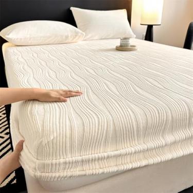 Imagem de Capa de colchão com elástico – Lençol de cama macio e respirável para todas as estações, capa protetora de colchão de luxo quente engrossado, elástico com bolso profundo para Queen King, tamanho