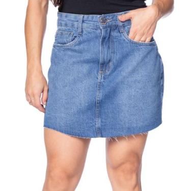 Imagem de Saia Jeans Feminina Bless Denim Barra Desfiada Azul, Azul, 44