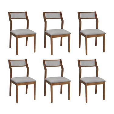 Imagem de Conjunto 6 Cadeiras De Jantar Lagum Jequitibá Natural Assento Linho Cinza Premium Palha Sextavada