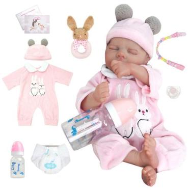 Imagem de Boneca Bebê Reborn Realista Silicone Conjunto de Roupa Chupeta Mamadei