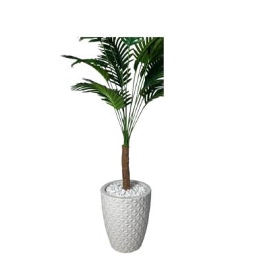 Imagem de Bambu Artificial, Planta Artificial Palmeira Decoração com Vaso 3d Polietileno, 30×25×110cm(Vaso Branco)