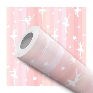 Imagem de Papel de Parede Vinílico Autoadesivo Lavável Bailarina Rosa Listrado E