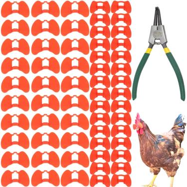 Imagem de Espiões sem pinos para galinhas, 61 peças de óculos antibicada com alicate, persiana de galinha e ferramenta de alicate, óculos de frango, óculos de faisão para aves (30 peças grandes e 30 peças do