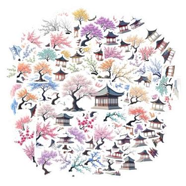 Imagem de Adesivo de PVC com 35 peças de arquitetura japonesa de flor de cerejeira adesivos de PVC harmoniosos adesivos DIY para celular, laptop, scrapbook, bicicleta, laptop, bagagem, álbum de recortes
