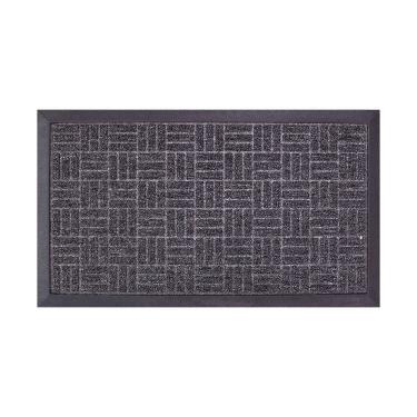 Imagem de Capacho Textura Quadriculada Com Borda Fenice Cinza Escuro 69x39cm - Uzoo Tapete Fenice Liso 69x39cm Cinza Escuro Mescla