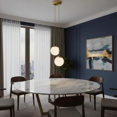 Imagem de Lustre Duplo Lampada Led Globo Vidro Bola Moon Jabu Dourado