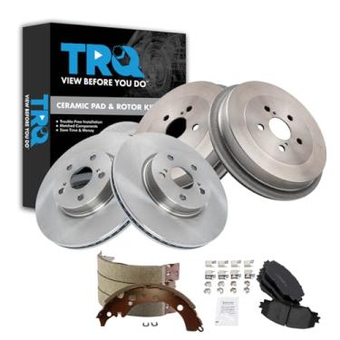Imagem de TRQ Pastilha de freio dianteiro e traseiro e rotor, kit de sapata e tambor de cerâmica compatível com Toyota Corolla 2009-2015