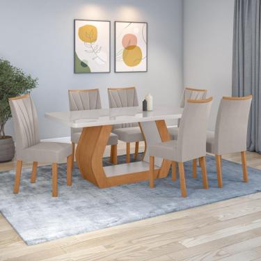Imagem de Conjunto Sala De Jantar Mesa Easy Tower 170x90cm Mdf/vidro Com 6 Cadeiras Confort Veludo Amendoa/off White