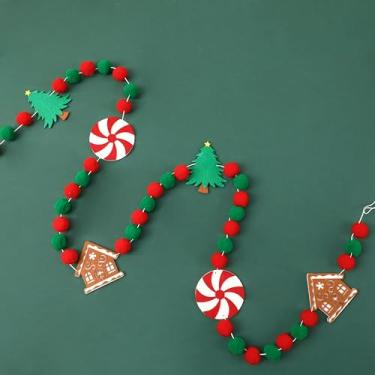 Imagem de Jansun Faixa de Natal de feltro, decoração em forma de árvore de Natal de 2,5 m, guirlanda de feltro 3D para decoração de lareira de árvore de casa
