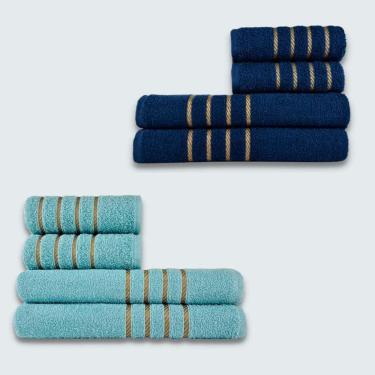 Imagem de Jogo De Toalha 8 Pe?a Cole??o Montreal 100% Algod?o Azul+verde