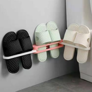 Imagem de SAPATEIRA RETRÁTIL DE PAREDE PARA CHINELOS E TÊNIS – ORGANIZADOR VERTICAL ADESIVO SEM FUROS, RACK DOBRÁVEL PARA BANHEIRO, ARMÁRIO E LAVANDERIA