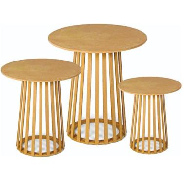 Imagem de Kit 3 Mesas Buffet Ripadas Festas Eventos Casamento Aniversário Bolo Doces Rústico Decoração Balcão Mdf Jt Home