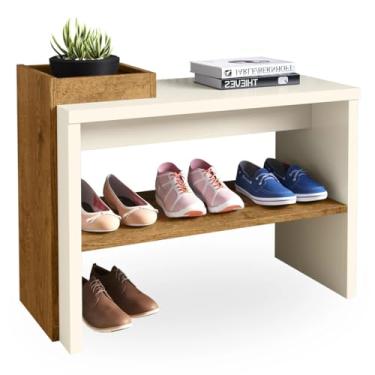 Imagem de Banco Sapateira para Entrada - Sapateira com Nicho e Prateleira Ripada - MDP - Carisma