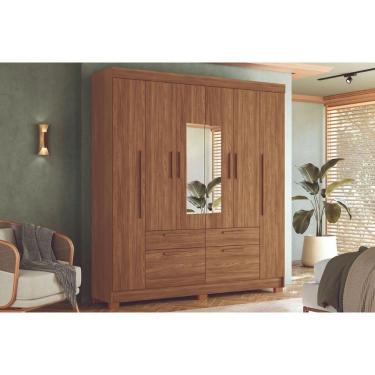 Imagem de Guarda Roupa Casal 6 Portas (2 C/ Espelho) E 4 Gavetas C/ Pés Guarapuava 6.4 Jatobá - Santos Andirá