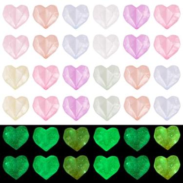 Imagem de Beadthoven 50 peças que brilham no escuro contas de acrílico coração brilhante facetado fosco colorido solto bonito plástico pônei espaçadores para fazer joias faça você mesmo, pulseira, chaveiro