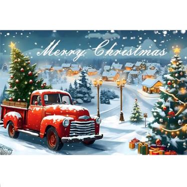 Imagem de Pano de fundo de Feliz Natal, cenário de rua da cidade, faixa de árvore de Natal de cena de neve de inverno, decoração de festa de Natal, fundo fotográfico 19 x 1,5 m