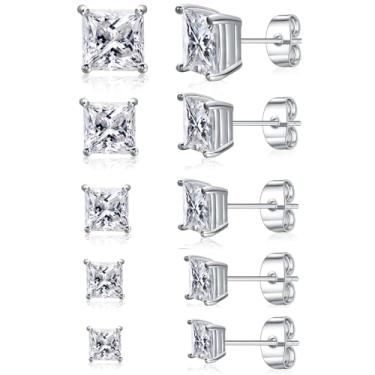 Imagem de Gemsme 6 pares de brincos de zircônia cúbica para mulheres/homens - conjunto de brincos transparentes de 3 a 8 mm de corte redondo, 4 pinos, banhados a ouro 18 K, hipoalergênicos, 3 a 8 mm, Latão