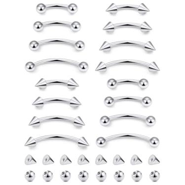 Imagem de Jenxnjsjo 16 g 6/8/10/12 mm prata/ouro/sobrancelha preta/torre/confortável/vertical-labret/VCH/olhos de cobra/anti-tragus/Christina/Daith/umbigo/ponte/capuz/piercing de barra curvada de superfície