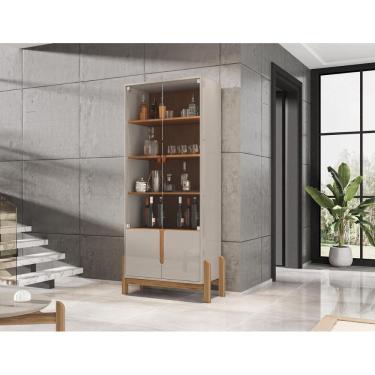 Imagem de Cristaleira 2 Portas c/ Prateleiras para Vinhos e Taças Luna Off-White/Cedro