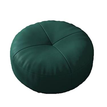 Imagem de ZABEES Banqueta de couro para descanso para os pés pequena banqueta redonda para futon almofada banco de entrada para troca de sapato banco baixo para sala de estar assento acolchoado