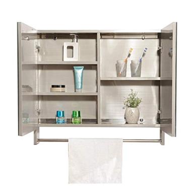 Imagem de GAORUIFENG Armários espelhados, armários de banheiro com portas, armário suspenso de madeira, armário de parede com portas e prateleiras no vaso sanitário, caixa de banheiro branca, móveis de banheiro
