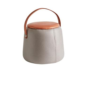 Imagem de ZABEES Banqueta criativa pequena redonda macia para porta doméstica banqueta de tecido cais de tecido para sala de estar, varanda e assento acolchoado