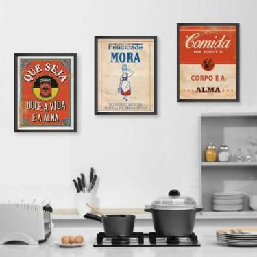 Imagem de Kit 03 Quadros Decorativos Cozinha Vintage 45x34Cm - Quadros On-Line