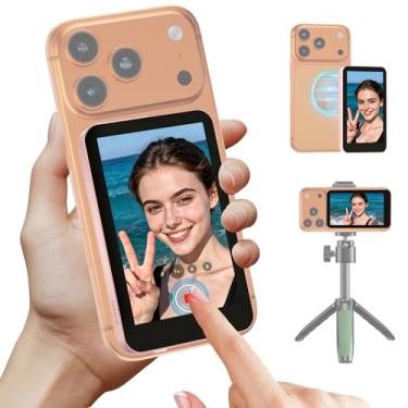 Imagem de AorPixun Monitor de selfie, tela sensível ao toque, câmera traseira sem fio 4K 30fps para iPhone e Android, tela de selfie portátil magnética de 10 polegadas com bateria de 3000 mAh e alto-falante