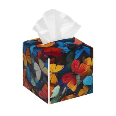 Imagem de Capa quadrada de couro para caixa de lenços à prova d'água, borboleta, animais, organizador de papel facial colorido com cinto inferior, estojo de lenços para mesa, banheiro, escritório, mesa, carro