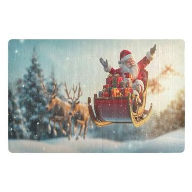 Imagem de SEHANY Tapete de porta de inverno Papai Noel Natal para todos os climas, impermeável, secagem rápida, bem-vindo, tapete de entrada antiderrapante, tapete decorativo de poliéster para entrada, varanda