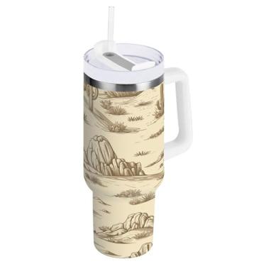 Imagem de xigua Copo vintage Western Cowboy de 1,134 g com tampa e canudo, aço inoxidável de vácuo duplo isolado garrafa de água esportiva suporte para copo de café de viagem à prova de vazamento para bebida