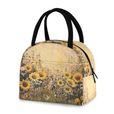 Imagem de Blueangle Lancheira isolada à prova de vazamento - Bolsa de almoço reutilizável com design caprichoso de girassóis de jardim, recipiente de alimentos compacto para escritório, viagens e atividades ao
