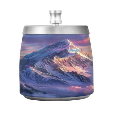 Imagem de SEHANY Cinzeiro Majestic Mountain Peak com tampa para cigarros, à prova de vento, sem fumaça, aço inoxidável, cinzeiros para uso interno e externo, grande, inodoro, para fumantes, decoração de
