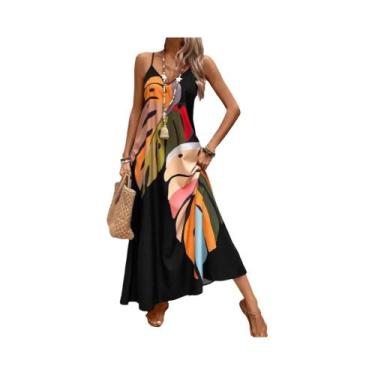 Imagem de Vestido Longo Floral Feminino Elegante Casual De Verão Com Alças Finas