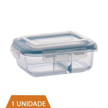 Imagem de Pote de Vidro 640ml Retangular Divisória Marmita Fitness - QUALITY HOU