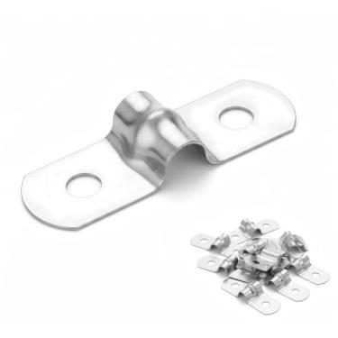Imagem de Viongna Braçadeira de tubo de aço inoxidável de 25 peças de 1/10.2 cm, tiras de dois furos, suporte em U, alça de tubo rígido, braçadeira de conduíte, braçadeira de tubo de metal, resistente