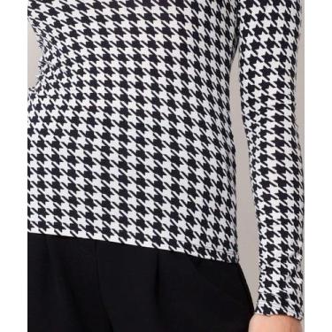 Imagem de Blusa Feminina Pied Poule Gola Alta Manga Longa Marisa-08117, Preto e 