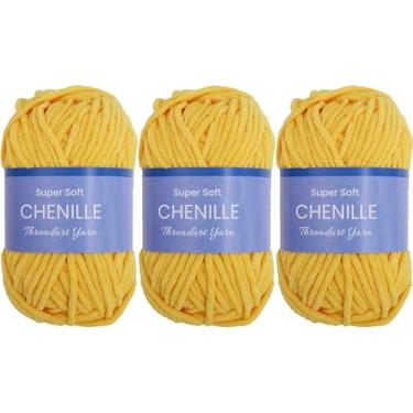 Imagem de Threadart Pacote com 3 fios de chenille super macios para crochê, tricô, amigurumi, 50 gramas 60 metros #5 novelos de fio fofo - amarelo brilhante
