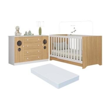 Imagem de Berço Americano 3 em 1 com Colchão Incluso e Cômoda 2 Portas 4 Gavetas Pirulito Multimóveis MP4719