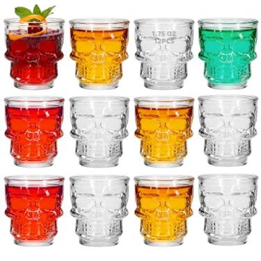 Imagem de REUJIHXY 12 peças de copo de shot de 50 ml, conjunto de copos de base pesada com cara de caveira, copo de uísque perfeito para degustação de vinho, tequila, atirador, despejador de coquetel, copos de