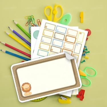 Imagem de Kit de Etiquetas Escolares Tema Safari 03 Material Escolar, para identificar cadernos, livros, estojos, mochilas e lancheira das crianças