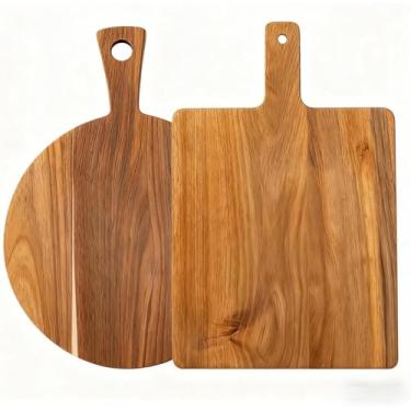 Imagem de 2 peças de tábua de corte de madeira com alça, tábua de charcutaria de madeira para cozinha, tábua de cortar para cozinha, tábua de servir queijo, pão, frutas ou bifes