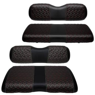 Imagem de SAMXOMAP Capas de assento de carrinho de golfe dianteiras e traseiras para EZGO RXV 2008+ almofada de assento padrão, EZGO vinil couro conjunto acessórios de substituição, sem grampos, preto (4 peças)