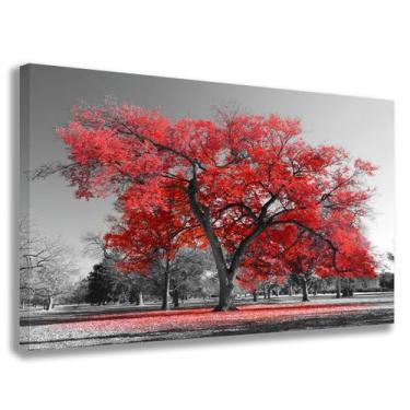 Imagem de Quadro Decorativo Árvore Vermelha em Tela Canvas Arte Moderna para Sal